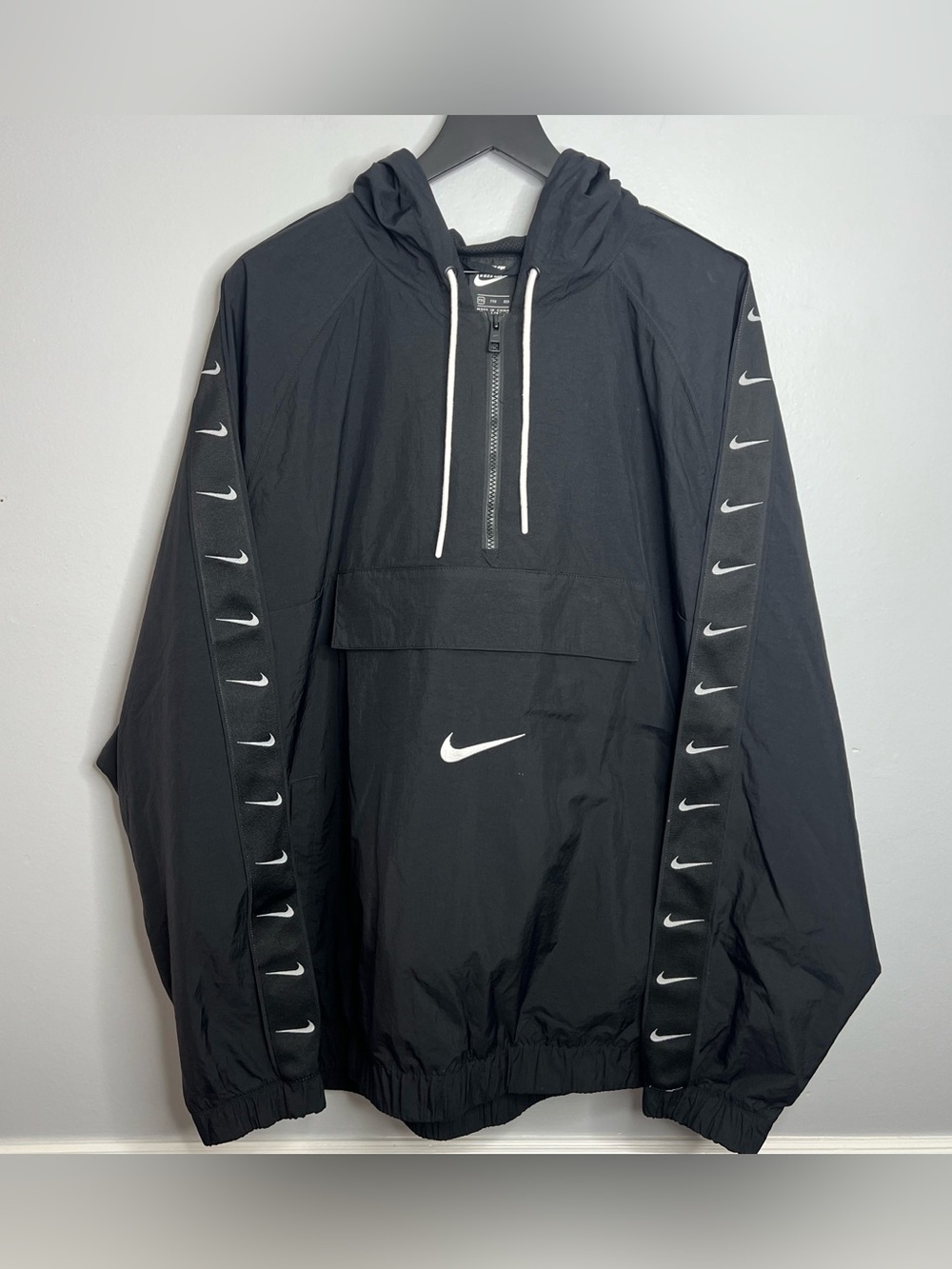 Nike Big Swoosh Anorak Windbreaker Jacket Mens XXL Black